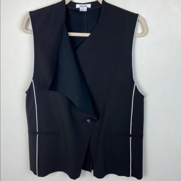 Helmut Lang Pierce Buttoned Origami Vest Black Size Medium Minimalist Drape Wool - Picture 10 of 12